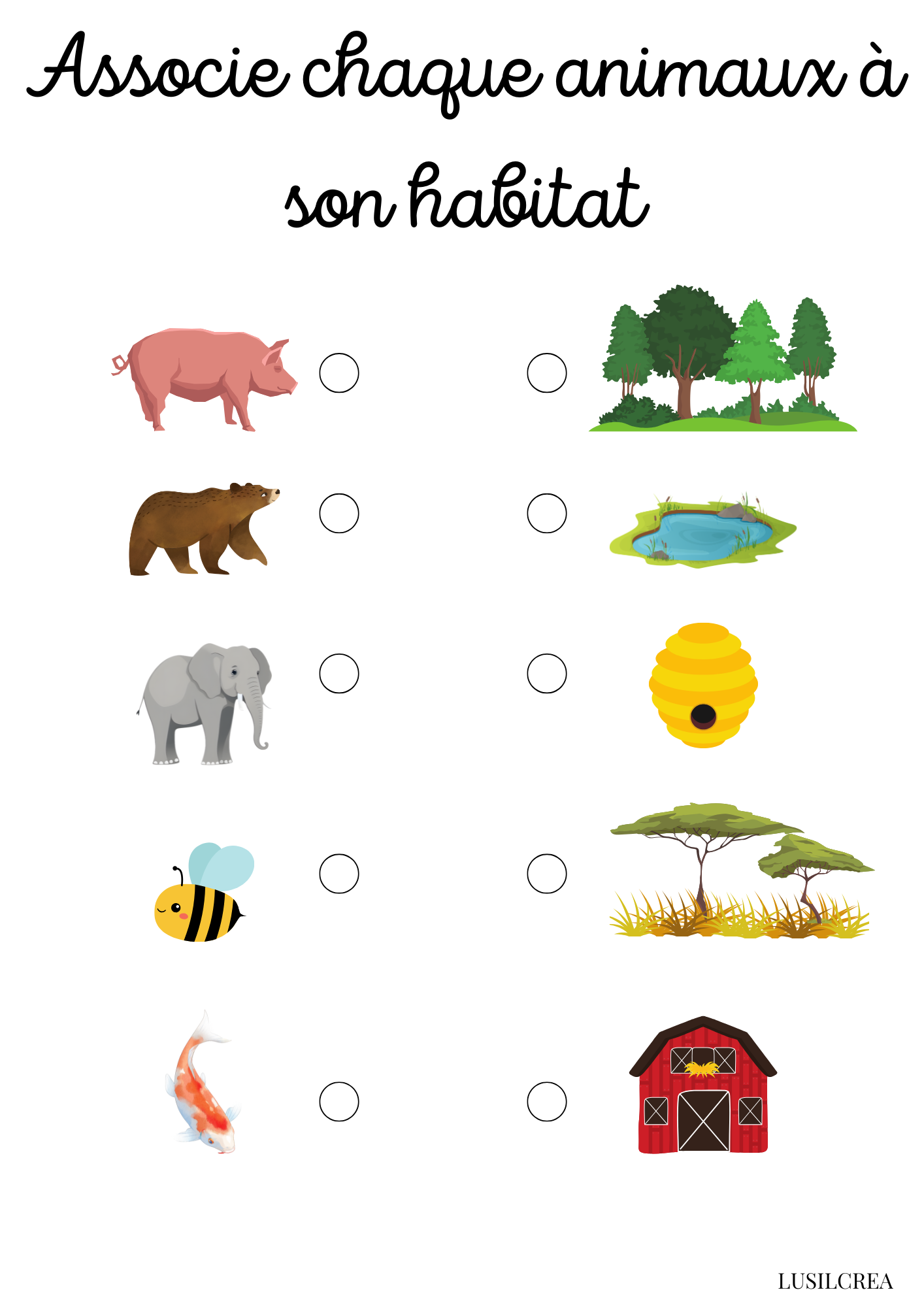 Associe chaque animaux à son habitat