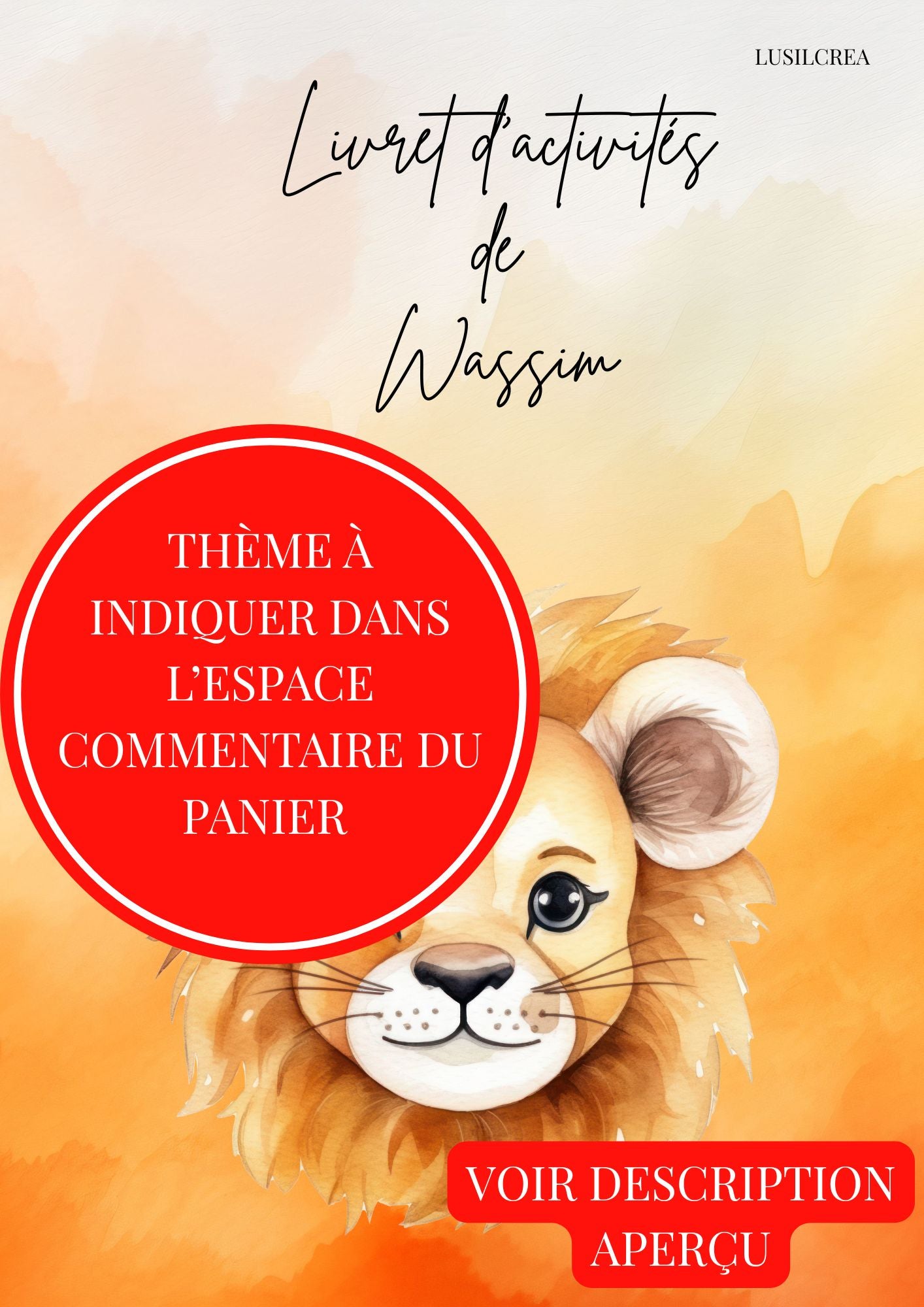 Page de couverture à thème - à préciser dans le panier