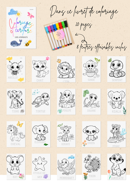 Mon livret de coloriage + 8feutres - 20 pages