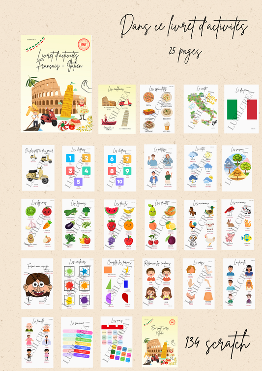Livret d'activités Français Italien - 25 pages COMPLET