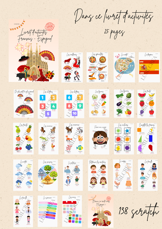 Livret d'activités Français Espagnol - 25 pages - COMPLET