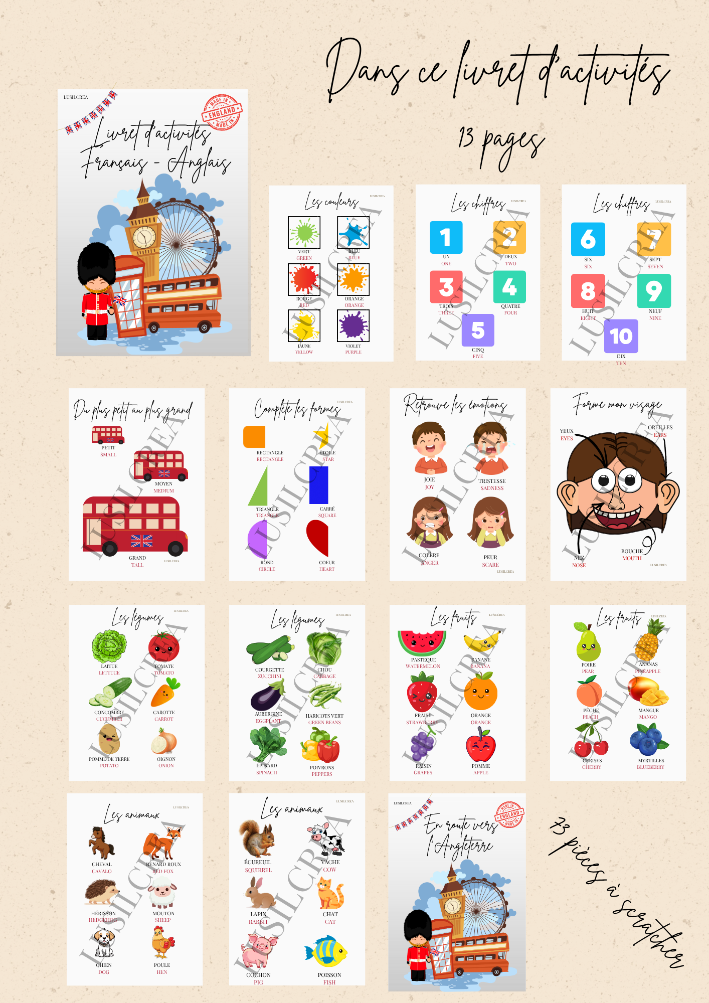 Livret d'activités Français Anglais- 13 pages
