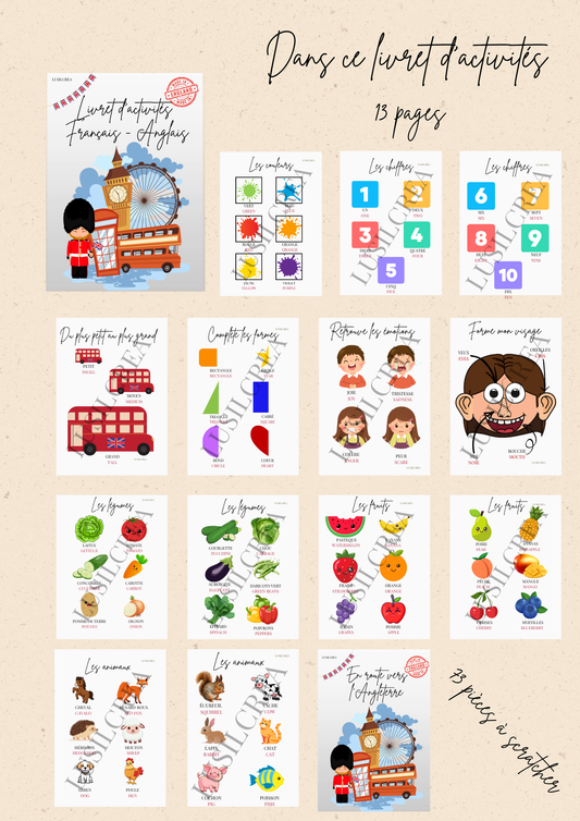 Livret d'activités Français Anglais- 13 pages