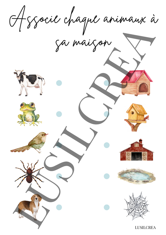Associe chaque animaux à sa maison