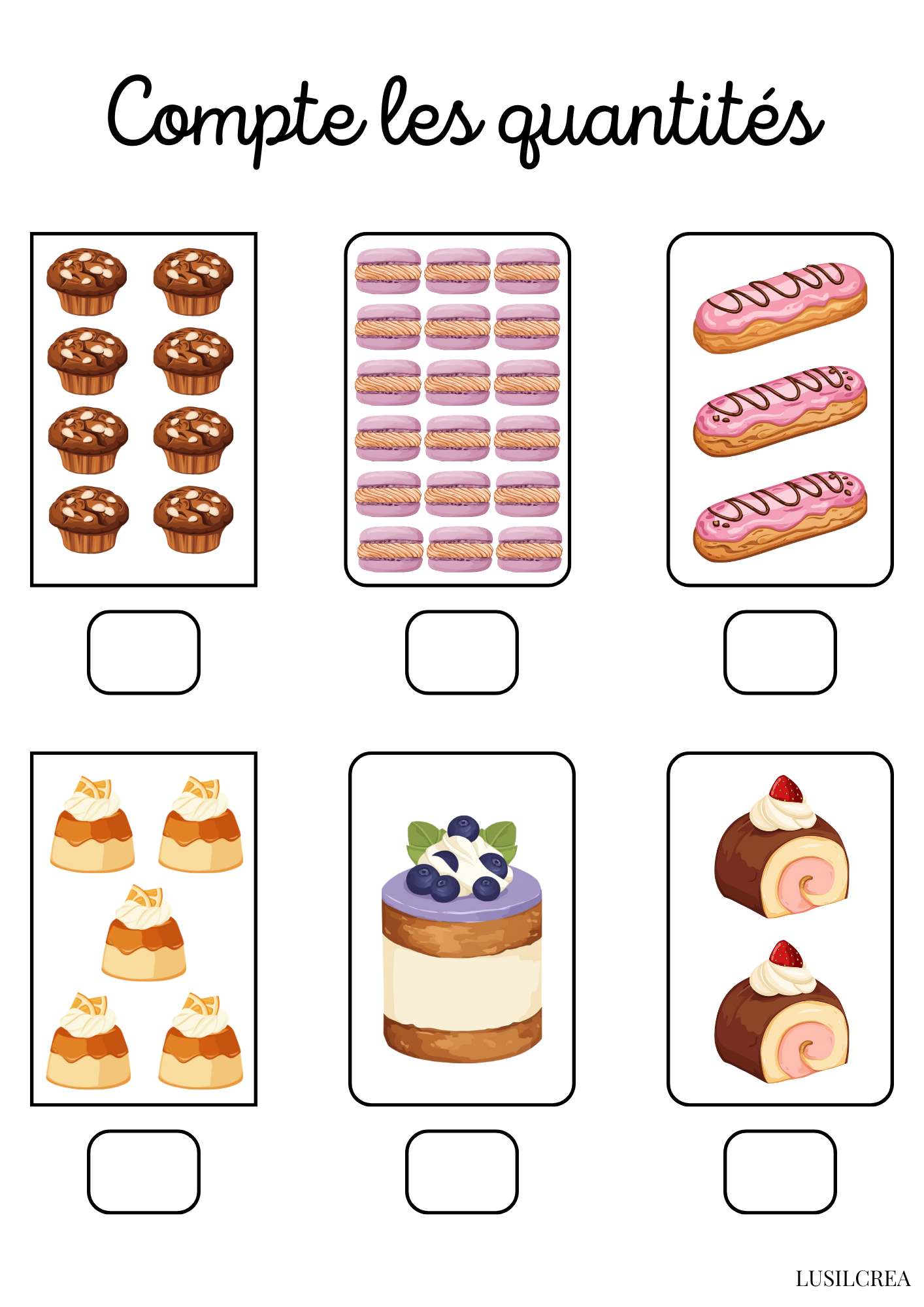 Compte les quantités - gâteaux
