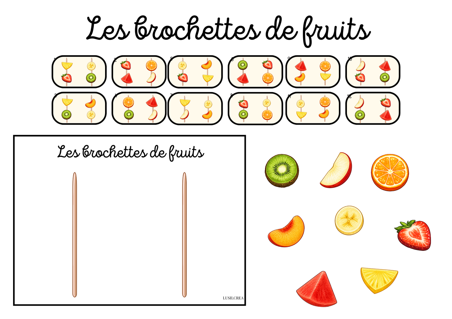 Jeu des brochettes de fruits éducatif