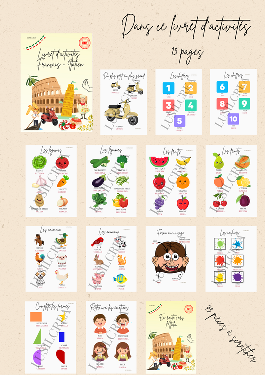 Livret d'activités Français Italien - 13 pages