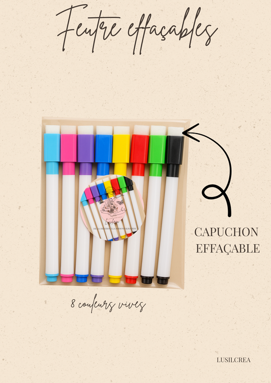 Feutre effaçable - 8 couleurs